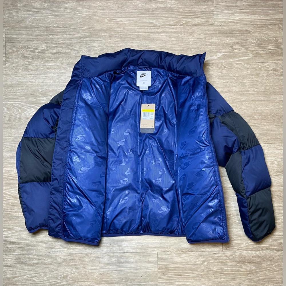 *NWT* Men Size SMALL Nike Club Puffer Checker Jacket Navy Blue Black FZ0865-410 - Picture 5 of 10